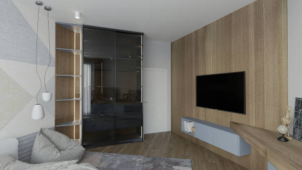 istock Teenagers room interior design wooden wall panel 1708531118