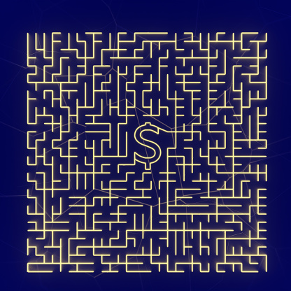 The solution path is marked with a  US Dollar symbol in the center of the maze.
CGI