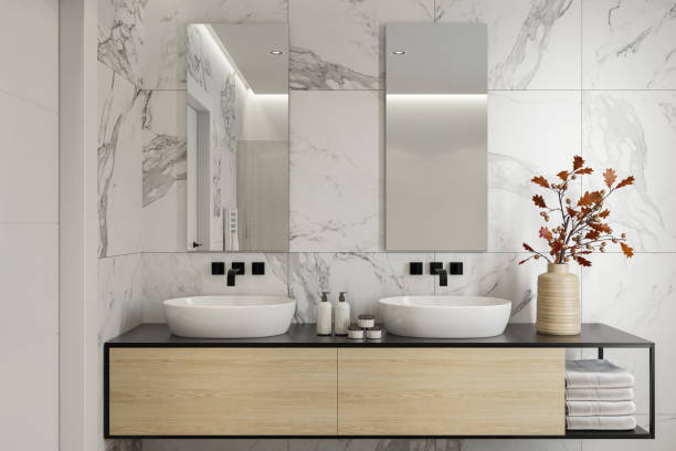 istock Modern minimalist Scandinavian bathroom 1708536364