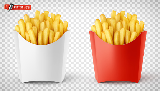 Vector realistic illustration of french fries on a transparent background.