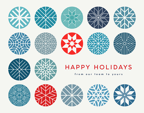 Modern Christmas, Holiday  background with stylized snowflakes. Simple and elegant Christmas card design. Contemporary geometric Christmas card.