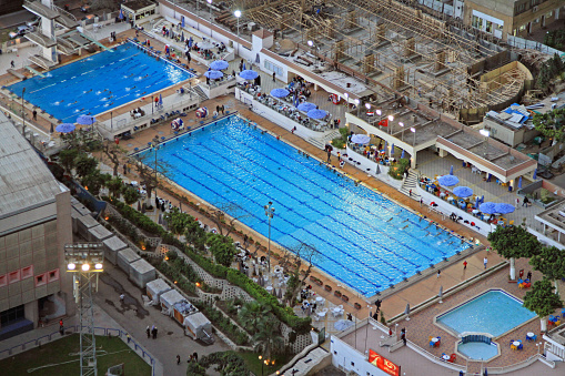 Cairo, Egypt - February 25, 2010: Aerial View of Public Swimming Pool at Island in Cairo, Egypt.