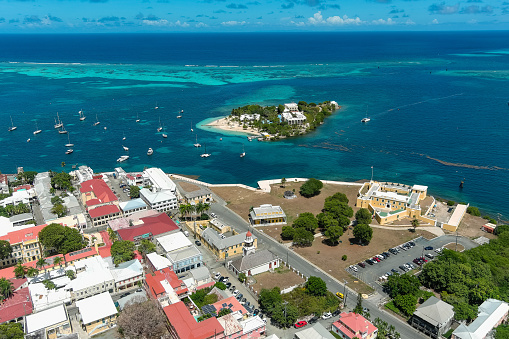 An aerial view of the city of Christiansted,St. Croix in the US Virgin Islands