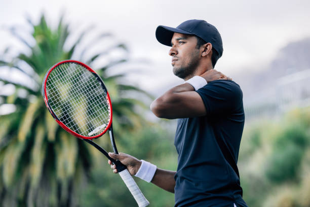 istock Professional tennis player touching his neck during a match 1708681710