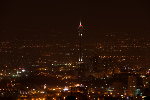Tehran Milad Tower at Night from Far Away, IRAN