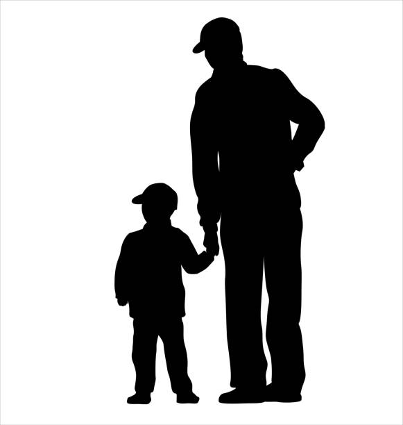 Like Grandfather Like Son Silhouette Endearing scene with grandfather and his grandson holding hands and pausing together field trip clip art stock illustrations