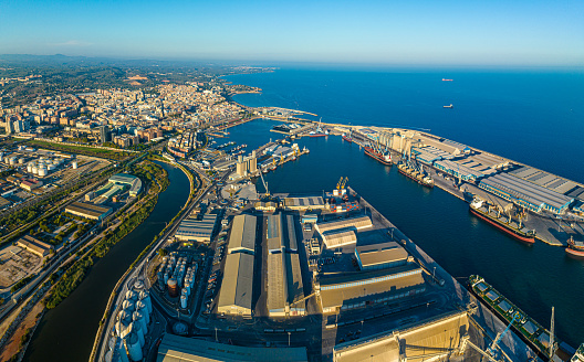 Aerial view of the port of Tarragona, (Port de Tarragona), one of the largest seaports of Spain