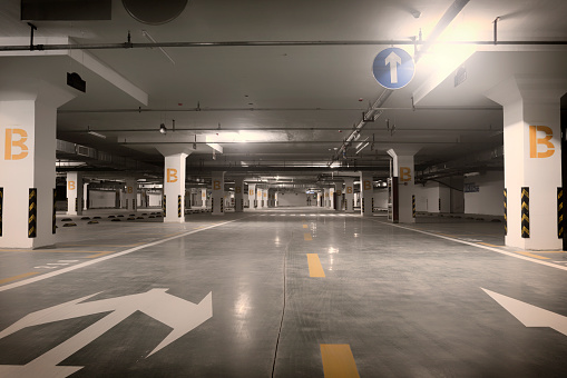 Empty underground car park