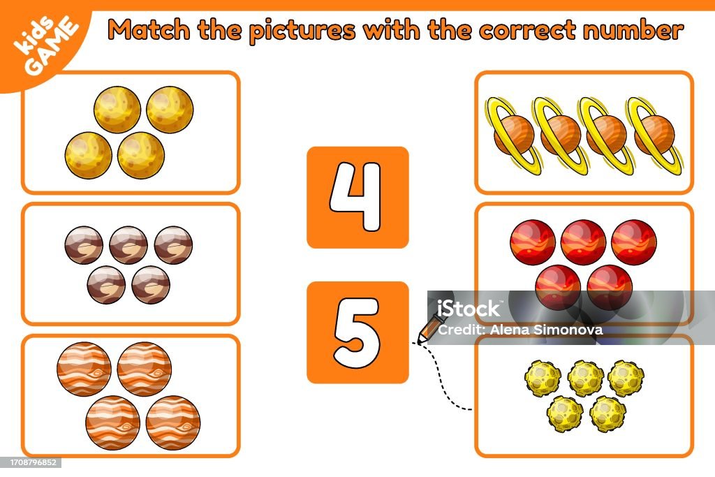 Is Matcing Objects Math Math Game Match Space Objects With Correct Number Stock Illustration ...