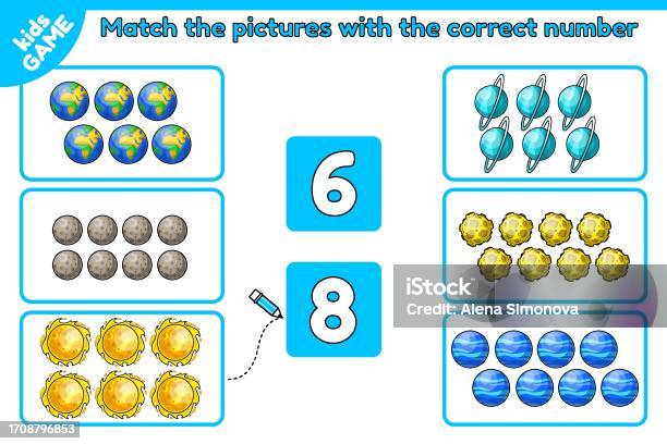 Is Matcing Objects Math Math Game Match Space Objects With Correct Number Stock Illustration ...