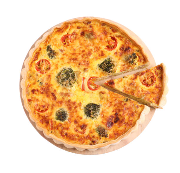 istock Delicious homemade vegetable quiche isolated on white, top view 1708832750