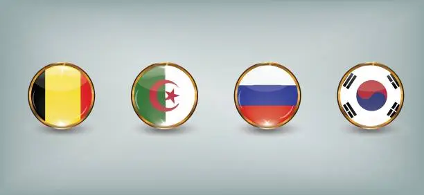 Vector illustration of Group of international flag button