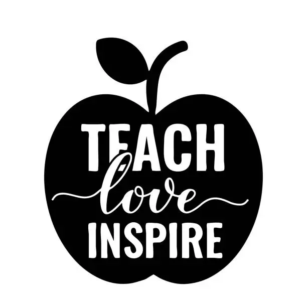 Vector illustration of Teach love inspire hand lettering. Teachers Day quote. Vector template for greeting card, typography poster, banner, flyer, shirt, mug, etc.