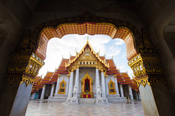 istock Wat Benchamabophit temple of Marble Temple blue sky with cloud, 1708939276