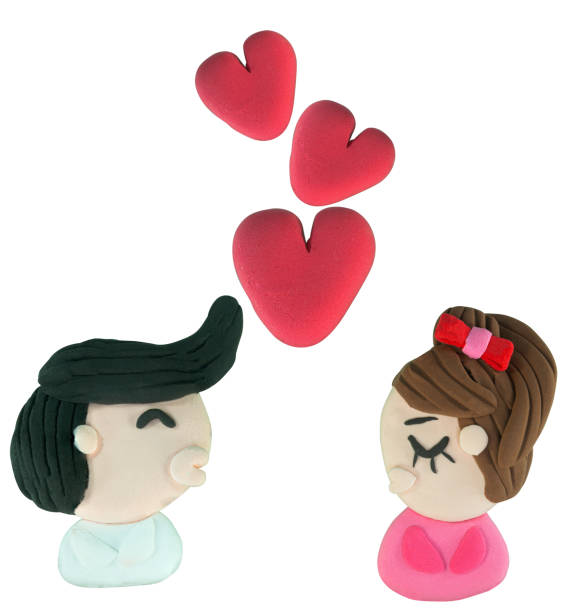 Cartoon boy and girl holding heart shape balloon. Valentines day concept. 3d render