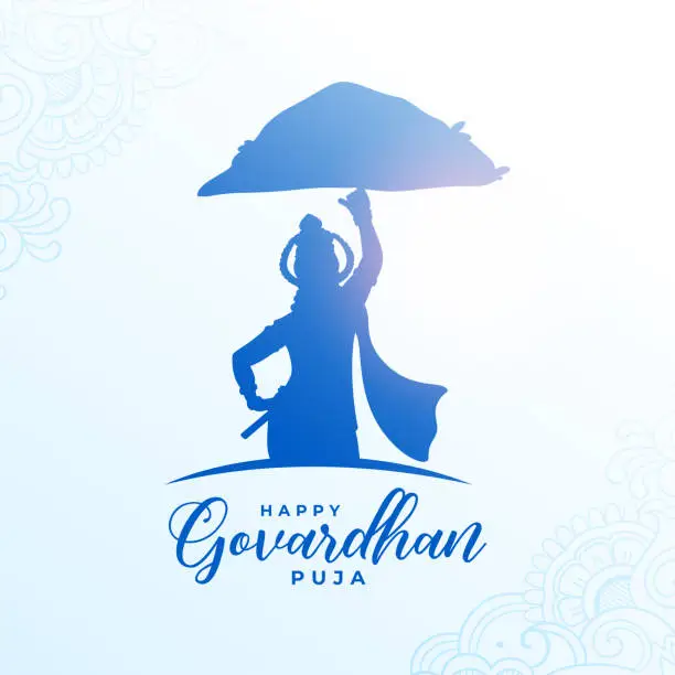 Vector illustration of happy govardhan pooja cultural background with lord krishna silhouette