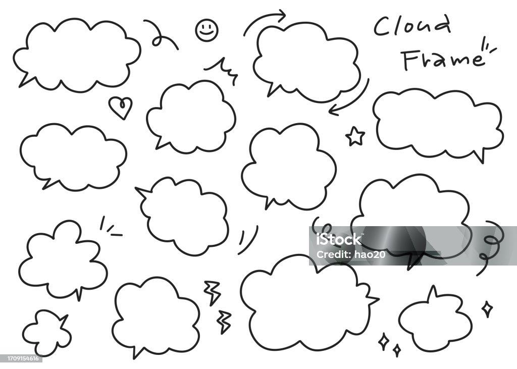 Hand Drawn Cloudshaped Balloon Set Vector Material Speech Bubble Stock ...