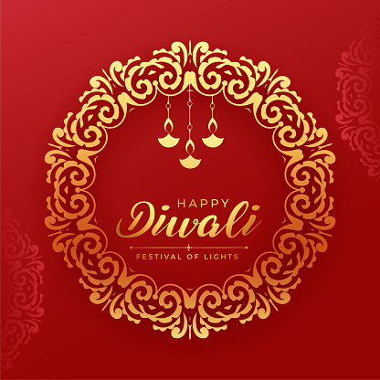 elegant happy diwali greeting card with mandala frame