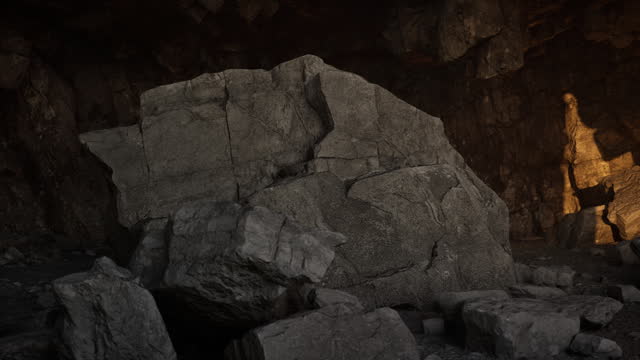 Close-up of a huge rock in a cave
