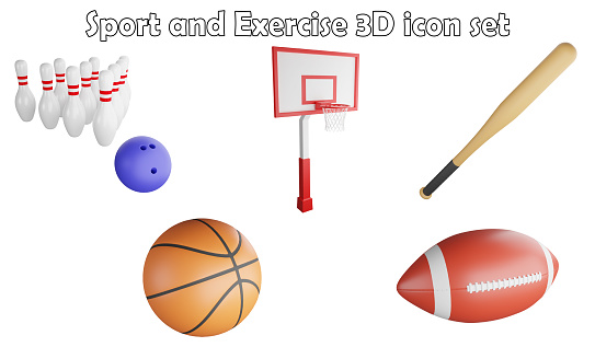 Sport and exercise clipart element ,3D render sport concept isolated on white background icon set No.1