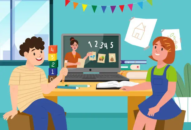 Vector illustration of Students can study through remote learning or online learning from home