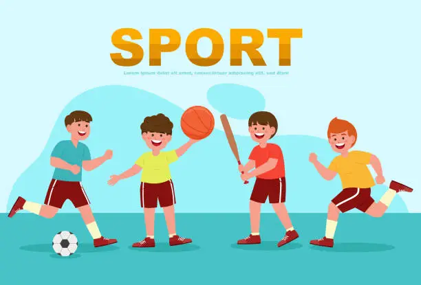 Vector illustration of School sports competition school children participate in different types of competitions