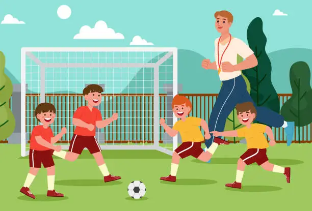 Vector illustration of School children participate in football competitions in school sports