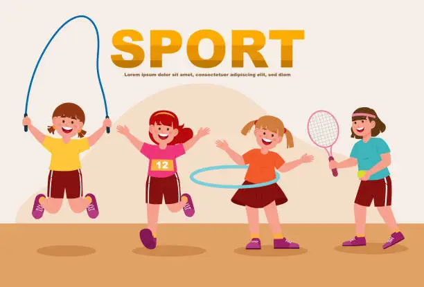 Vector illustration of School sports competition school children participate in different types of competitions