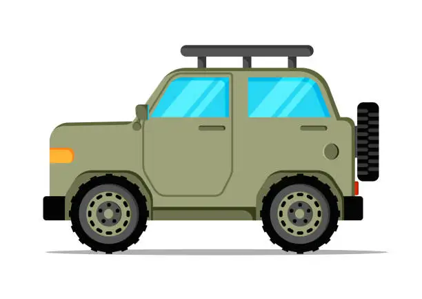 Vector illustration of Off road suv car vector flat design. Military army car jeep vehicle isolated on white background