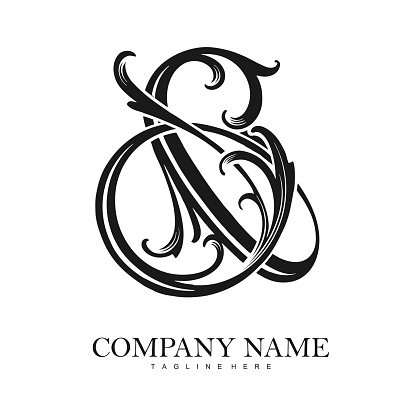 Timeless elegance flourish ampersand logo monochrome vector illustrations for your work logo, merchandise t-shirt, stickers and label designs, poster, greeting cards advertising business company or brands