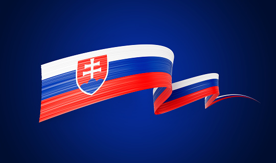 3d Flag Of Slovakia 3d Wavy Shiny Slovakia Ribbon Isolated On Blue Background 3d Illustration