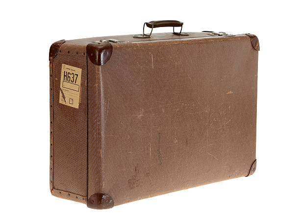 Brown vintage suitcase on white background stock photo