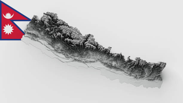 istock 3d Nepal Map Black And White Shaded Relief Hypsometric Map On Nepal Flag Background 3d illustration 1709277630