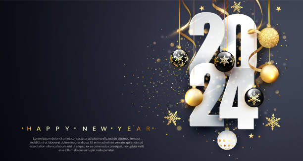 stockillustraties, clipart, cartoons en iconen met 2022 happy new year. happy new year banner with numbers date 2022. dark background. vector illustration - nieuwjaarskaart 2024
