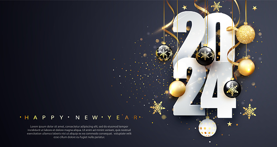 2024 Happy new year. Happy New Year Banner with numbers date 2022. Dark background. Vector illustration.