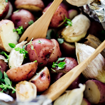 Comfort food: En papillote potatoes with garlic and basil.