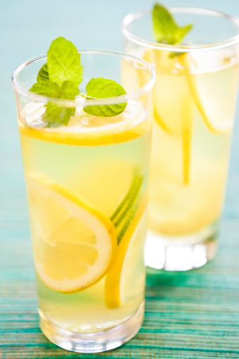Two glasses of fresh homemade lemonade.