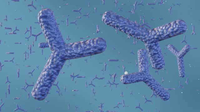 Antibodies scattered in the blue background