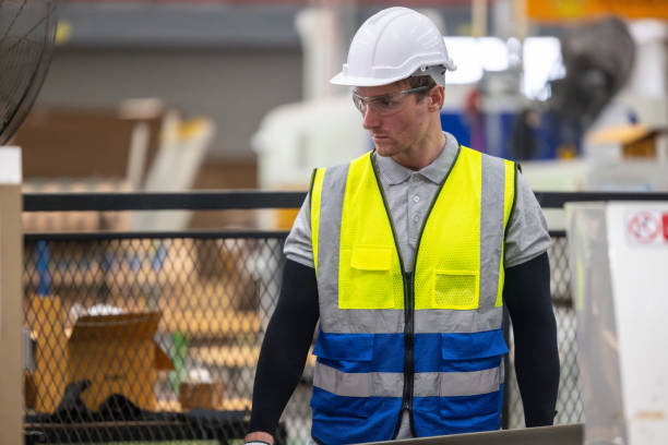 istock Technician ensures machinery stays regular, inspect error for smooth operations in cardboard factory 1709344239