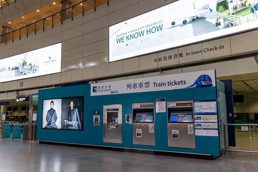 Hong Kong - September 29, 2023 : MTR Hong Kong Station in Central, Hong Kong. It is the terminus of the Tung Chung Line and Airport Express trains.