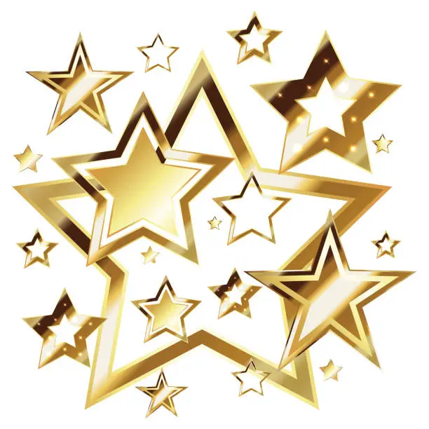 Vector illustration of Gold shiny beautiful five pointed stars