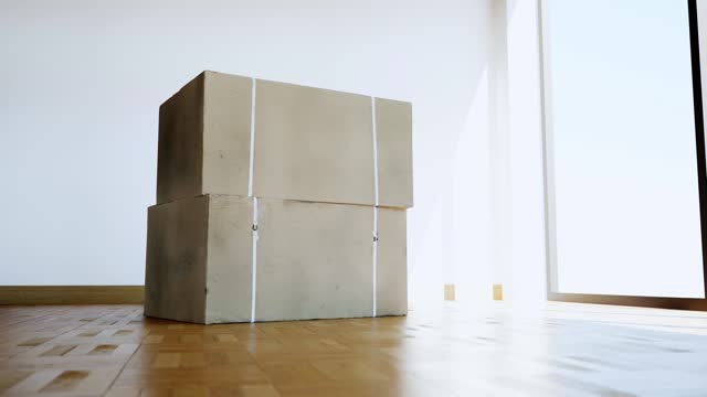 Minimalist Space: Empty Room with 2 Cardboard Boxes