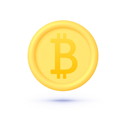 Bitcoin 3d in cartoon style on white background. Vector illustration.