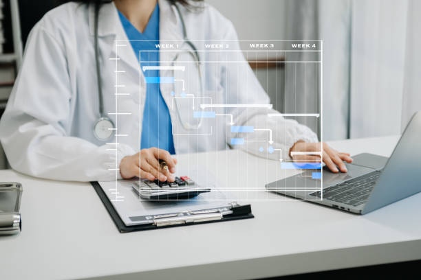 istock Project manager working and update tasks with Gantt chart scheduling diagram at hospital .success smart medical doctor working with smart medical doctor 1709474867
