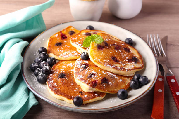 istock Blueberry pancakes, served 1709477581