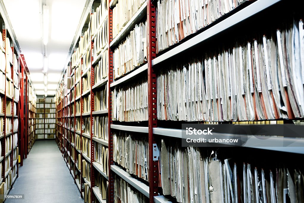 Hulton Archive filing. Shelves housing historic photographs in the Hulton Archives. Archives Stock Photo