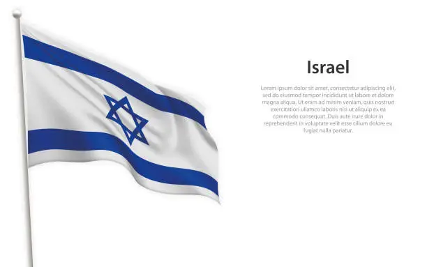 Vector illustration of Waving flag of Israel on white background. Template for independence day