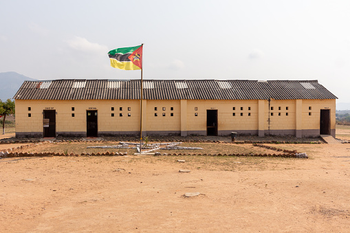 A Rural Mozambican Primary School with the National Flag at the Entrance Patio