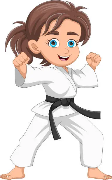 Vector illustration of karate girl cartoon