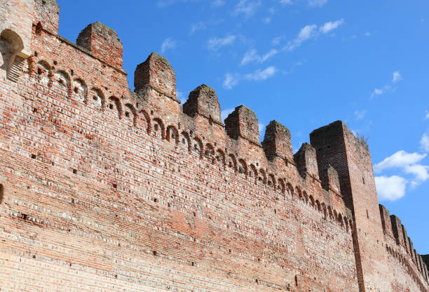 Aerial view of medieval buildings on city skyline, Verona
